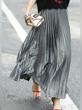 Vintage Pleated Metallic Maxi Skirt